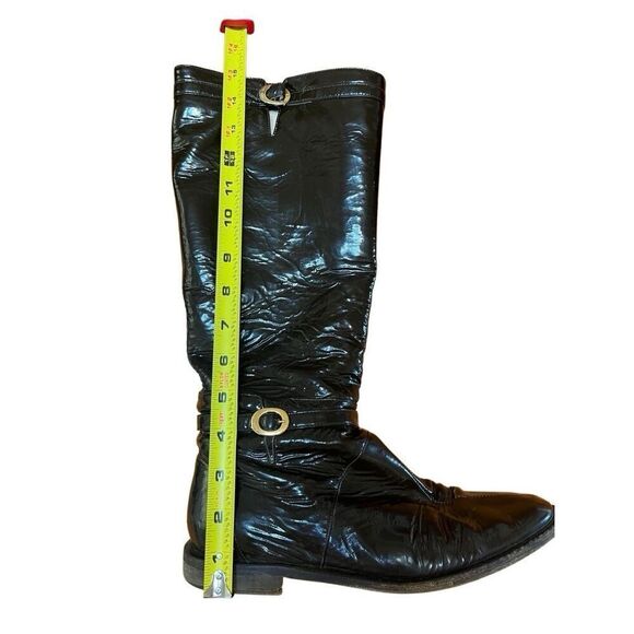 Jimmy Choo Chocolate Brown Patent Leather Riding Boots Gold Buckle Low Heel 38.5 - Picture 6 of 14